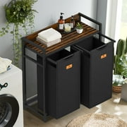 Laundry Hamper, Laundry Clothes Sorter with 2 Pull-Out Bags and Shelf, Laundry Basket 2 Section, 2×12.1Gal (46L), Rustic Brown and Black